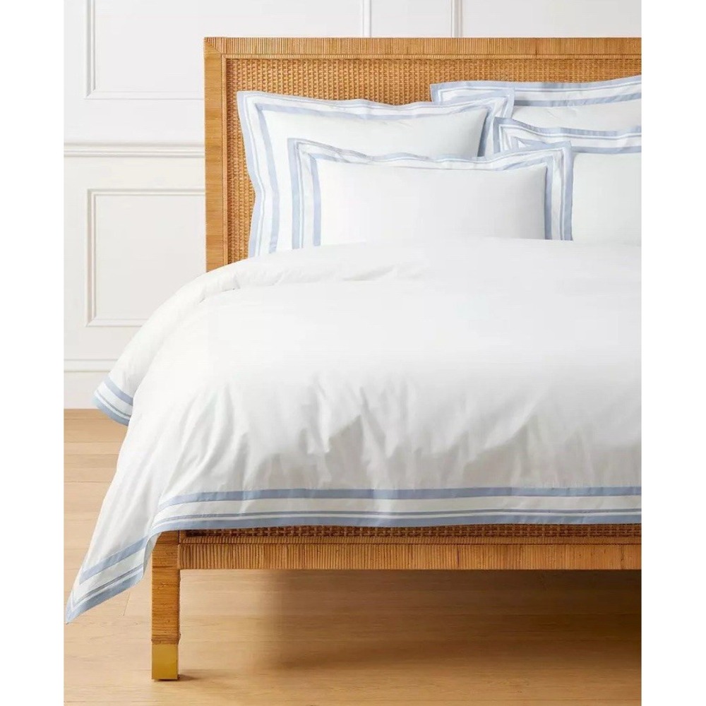Serena & Lily Castine Percale Duvet Cover Full/Queen Coastal Blue Set Pillowcase